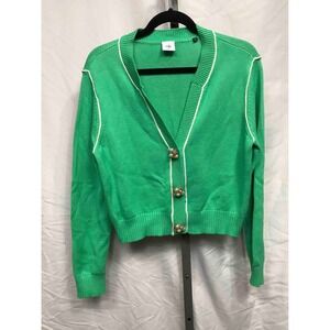 Cabi Green White Trim Embellished Button Cardigan Sweater Women's Size M